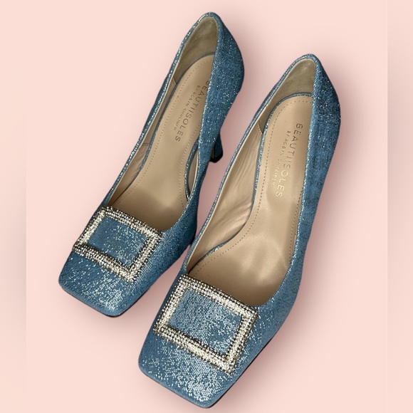 Beautiisoles DAISY SKY BLUE METALLIC 7 Crystal buckle rhinestones Italy. NWOT - Picture 5 of 12